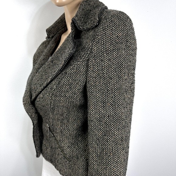 CAbi Jacket Tweed Moto  Cropped coat Button Blazer Size 8 Style 638 Black/Brown - Picture 8 of 15